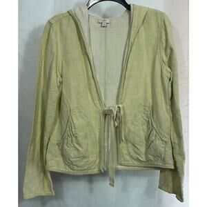 J. Jill XS Hemp Cotton Blend Hoodie Jacket Lightweight Tie Front Yellow